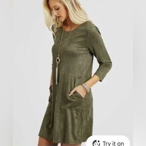 Altar'd State Gray Green Dress 3/4 Sleeve